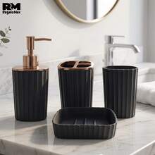 Juego De Accesorios Baño 4 Pzs Dispensador Colores Textura, Set de Contenedores para Baño - Negro - Ver 5