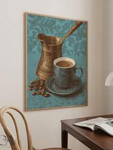 1pc Framed Canvas Wall Art, Vintage Turkish Coffee Cup And Coffee Beans Canvas Painting, Retro Blue Kitchen Decor, Atmospheric Cafe Home Wall Art, Suitable For Modern Home Decor, Room Decor, Dorm Decor, Bedroom Decor, Bathroom Decor, Kitchen Decor, Dining Room Decor, Living Room Decor, Office Decor, School Decor, Classroom Decor, Back To School Decor, Autumn Decor, Autumn Poster, Waterproof Poster, Great Gift - Multicolor - View 8