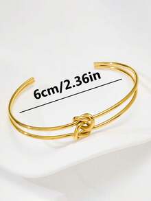 1pc Minimalist Double Layer Hollow Line Knot Open Cuff Bracelet, Suitable For Women's Daily, Party, Travel Wear - Knotted Bracelet - View 4