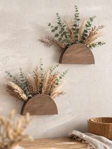 1pc Semi-Circular Wall Hanging Dried Flower Decor Rack, Bohemian Style Neutral Color, Reed Grass, Eucalyptus Camellia, Wall Hanging Vase, Autumn Harvest Farmhouse Style, Entryway Living Room Bedroom Indoor, Country Style Seasonal Autumn Wall Hanging Floral Decoration Home Decor - Style 2 - View 8