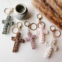 1/3/5pcs Handmade Woven Cross Keychain, Jesus Christian Car Key Chain Bag Charm, Bohemian Unisex Holiday Gift - Multicolor - View 1