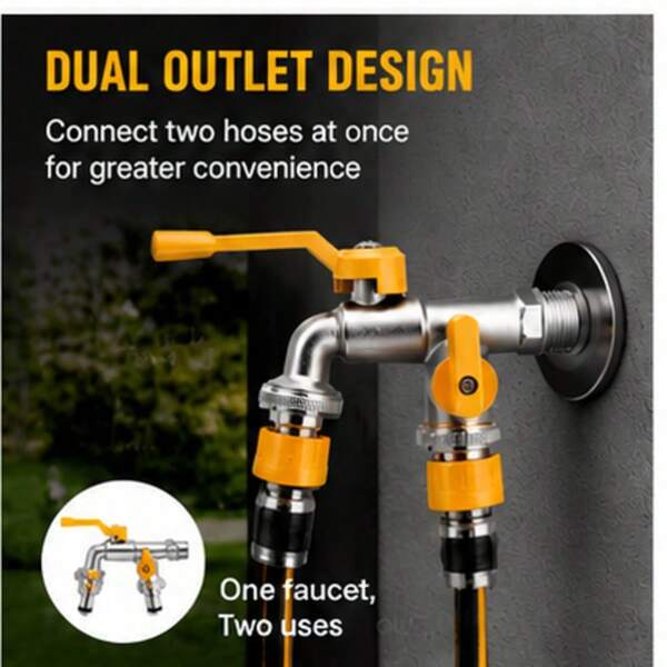 Anti-Freeze Extended Dual-Outlet Outdoor Garden Faucet, 1-Inlet 2-Outlet Quick-Open Crack-Resistant Water Tap For Watering And Car Washing
