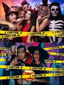1 Roll Halloween Caution Tape Decoration, DIY Cuttable No Entry Horror Danger Warning Tape Decor, Suitable For Halloween Party Decoration, Haunted House, Theme Party, Door, Yard, Garden Wall, Indoor And Outdoor Decoration, Suitable For DIY Horror Crime Scene - Multicolor - View 4