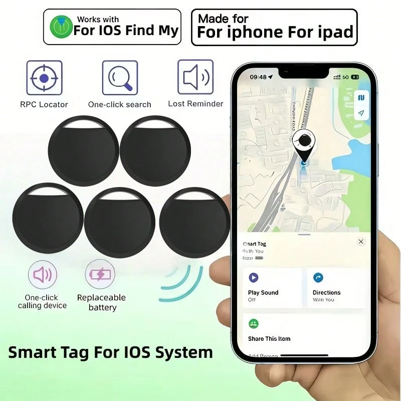 RSH 5pcs AirTag Smart Tags, "Find My" Luggage Tracker, Compatible With IPhone (IOS Only, Not Compatible With Android), Global Precise Anti-Loss Positioning Smart Tracker, Replaceable Battery, Privacy Protection, Suitable For Keys, Backpacks, Suitcases