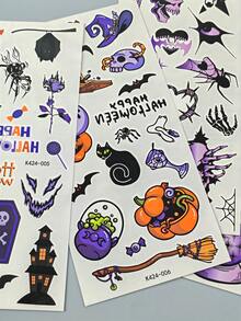 4pcs Purple Gothic Halloween Temporary Tattoo Sticker Set, Scary Witch, Skull, Bat & Crystal Tattoo Stickers, Waterproof Temporary Tattoos For Halloween Party & Cosplay - Multicolor - View 8