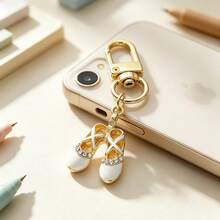 5pcs Minimalist Ballet Shoes Pendant With Rhinestone Decor, Lipstick Bag Accessory, Cute Car Key Chain Keychain - Multicolor - View 3