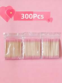100/200/300Piece Pack Of Double-Ended Nail Polish Remover Cotton Swabs, Small Pointed Double-Ended Eyebrow And Makeup Cleaning Tools, Approximately 100 Pieces Per Pack, Can Be Used For Wiping, Nail Care Products, Nails, - Pink 300pcs - View 9