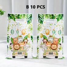 10/25Pcs Jungle Animal Handheld Gift Bags, Suitable For Birthday, Baby Shower, Gender Reveal, Safari Party Decorations, Plastic Bags For Events - Multicolor - View 14