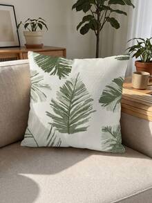 shangxia 1PC--Morandi Olive Green Hand-Painted Palm Leaf Print Pillowcase, Cream White Background Ink Brush Tropical Monstera Leaf Pattern Cushion, Living Room Wabi-Sabi Cream Style Soft Decor Pillow--(Pillow Insert Not Included)---(Multiple Sizes)---(No Embroidery)---(Single-Sided Print) - Multicolor - View 8