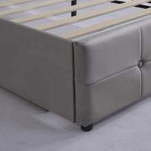 Bed Frame Grey Upholstered Fabric - 203x140x106cm - 灰色 - 查看 7