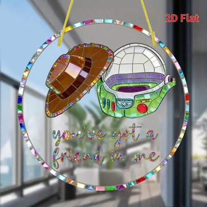 (2D-Plate) 1pc-Round Acrylic Light-Catching Hanging Decor, Perfect Home And Garden Decoration, Ideal Gift For Friends And Family, Seasonal Decor | Colorful Pattern, Unique Design