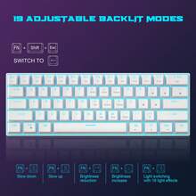 MageGee Star61 Mini Teclado Mecánico 60%, 61 Teclas Teclado de Juego Compacto con Retroiluminación LED, Teclado Multidispositivo Pequeño, Teclado Portátil con Retroiluminación, Adecuado para Portátil, Escritorio, Computadora, PC, Interruptor Blanco/Interruptor Rojo - Blanco - Ver 9