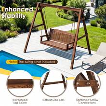 Heavy-Duty Carbonized Fir Wood Swing Frame With Reinforced Bars & 2 Hanging Rings - A - View 7