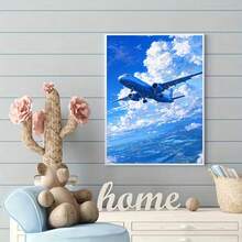 New 5D DIY Diamond Painting Kit - Blue Sky Airplane Theme, Acrylic Diamond Art Mosaic Craft, Living Room, Bedroom, Home Decor Handmade Painting, Gift For Mom, Frameless - View 9