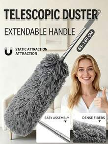 1pc 140cm Feather Duster For Home Dusting, Ceiling Cleaning, Electrostatic Dust Adsorption, Spring Cleaning, Extendable Telescopic Duster - Grey - View 6