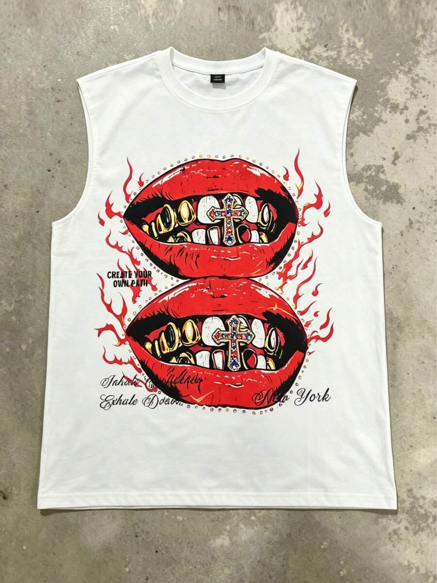 Camiseta de tirantes casual con estampado de letras para hombre, verano - Blanco - Ver 1