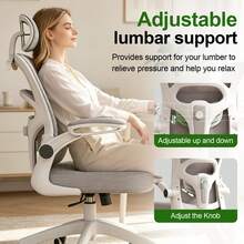 Ergonomic Office Chair & Height Adjustable Desk Chair Set, Swivel Mesh Desk Chair With Foldable Armrest, Adjustable Headrest & Lumbar Support For Home Office - Grey - View 4