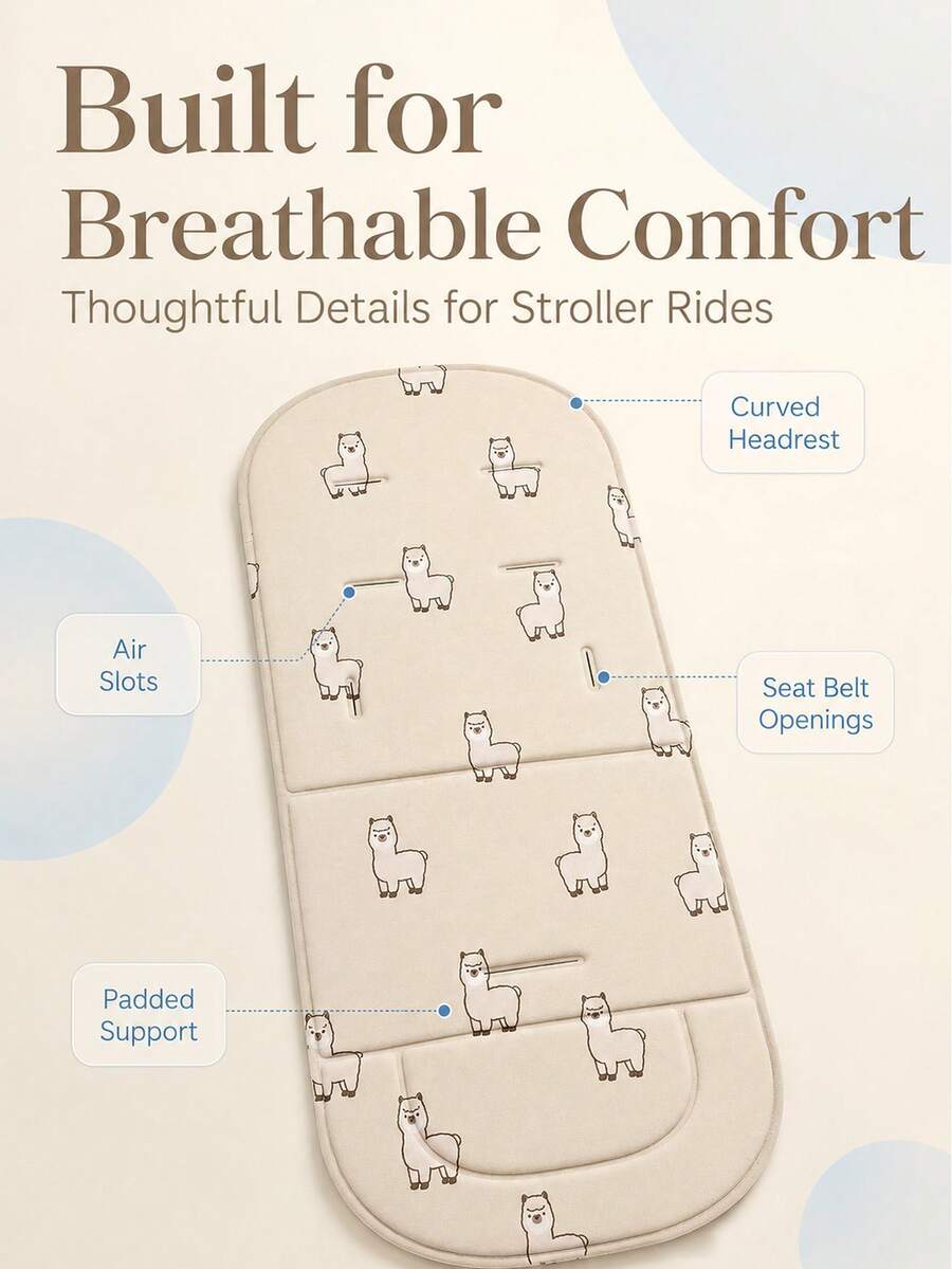 Cute Cartoon Alpaca Animal Seat Cushion, Baby Stroller Seat Pad, Newborn Baby Mat, Stroller Accessories, 5-Point Safety Harness Backrest Cushion, All-Season Use - Multicolor - View 1