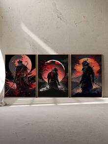 3件裝 神秘戰士壁飾，紅月與山脈背景可選 - 抽象 - 查看 2