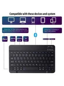 Ultra-Thin Bluetooth Keyboard, Portable Mini Wireless Keyboard, Rechargeable, Compatible With Apple , Phone, Tablet, Phone, Smartphone, IOS, Android, Windows (Black) - Black - View 5