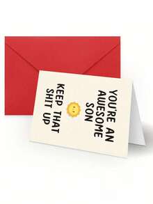 Funny & Quirky Son Blessing Greeting Card, Folded Rectangular Card Design, Minimalist Cartoon Sun, Humorous English Text Print, Cream Background With Red Envelope Contrast, Folded Inner Page For Handwritten Messages, Envelope Packaging Included, Parent-Child Blessing Gift, Funny Prank Card Function, Suitable For All Seasons, Son's Birthday, Daily Encouragement, Holiday Warm Gifts, Parent-Child Fun Commemorative Occasions - Multiple Styles - View 4