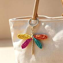 MESHUOKAI 1pc Colorful Dragonfly Raffia Keychain, Handmade Bohemian Style Pendant, Cute Animal Charm, Suitable For Bags And Wallets, Ideal Holiday Birthday Gift - Multicolor - View 6