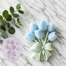 3D鬱金香花束模型香氛蠟燭矽膠模具，適用於DIY鬱金香花束香氛石膏擴香石、樹脂手工藝、家居裝飾與手工禮品製作，可重複使用、耐熱、易脫模，可用於家居裝飾與汽車香氛飾品製作模具 - A-白色 - 查看 2