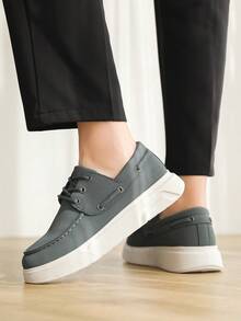 Men's Loafers Summer New Grey Lace-Up Loafers Business Casual Shoes Thick Sole Walking Shoes Lace-Up Dress Shoes Suitable For Office Daily Commute Weekend Street Date Short Trip Lightweight Business Meeting Daily Casual Shopping Soft Matte PU Upper - Grey - View 4