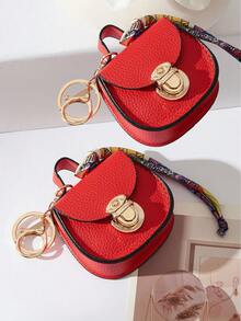 CHARM INFINITE Bolso colgante multifuncional con llavero de cierre giratorio mini en forma de silla de montar, textura de lichi en 7 colores, decoración de cinta de seda estampada, para guardar auriculares, lápiz labial y monedas - Multicolor - Ver 22