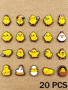 20pcs Cute Little Yellow Chick Series Shoe Charms, Yellow Beach Flat Sandals Decoration Accessories Outdoor Clogs Customizable Shoe Charms - Multicolor - View 9