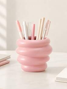 1pc Spiral Pen Holder, Donut Bubble Shape Desktop Stationery Storage Tube, Pink And Creamy Yellow Makeup Brush Storage Cup, Fashionable Stationery Rack Suitable For Office And Study Room, Cute Style Dressing Table Decoration And Dormitory Goodies - Multicolor - View 4