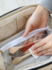 1pc Simple Letter Printed Cosmetic Bag Storage Bag Large Capacity Zoned Classified Storage Bag Waterproof Clutch Bag Toiletry Bag Cosmetic Storage Bag - Multicolor - View 7