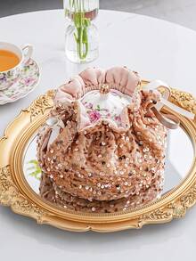 1pc Beaded Decor Teapot Cozy, Champagne Color - Multicolor - View 6