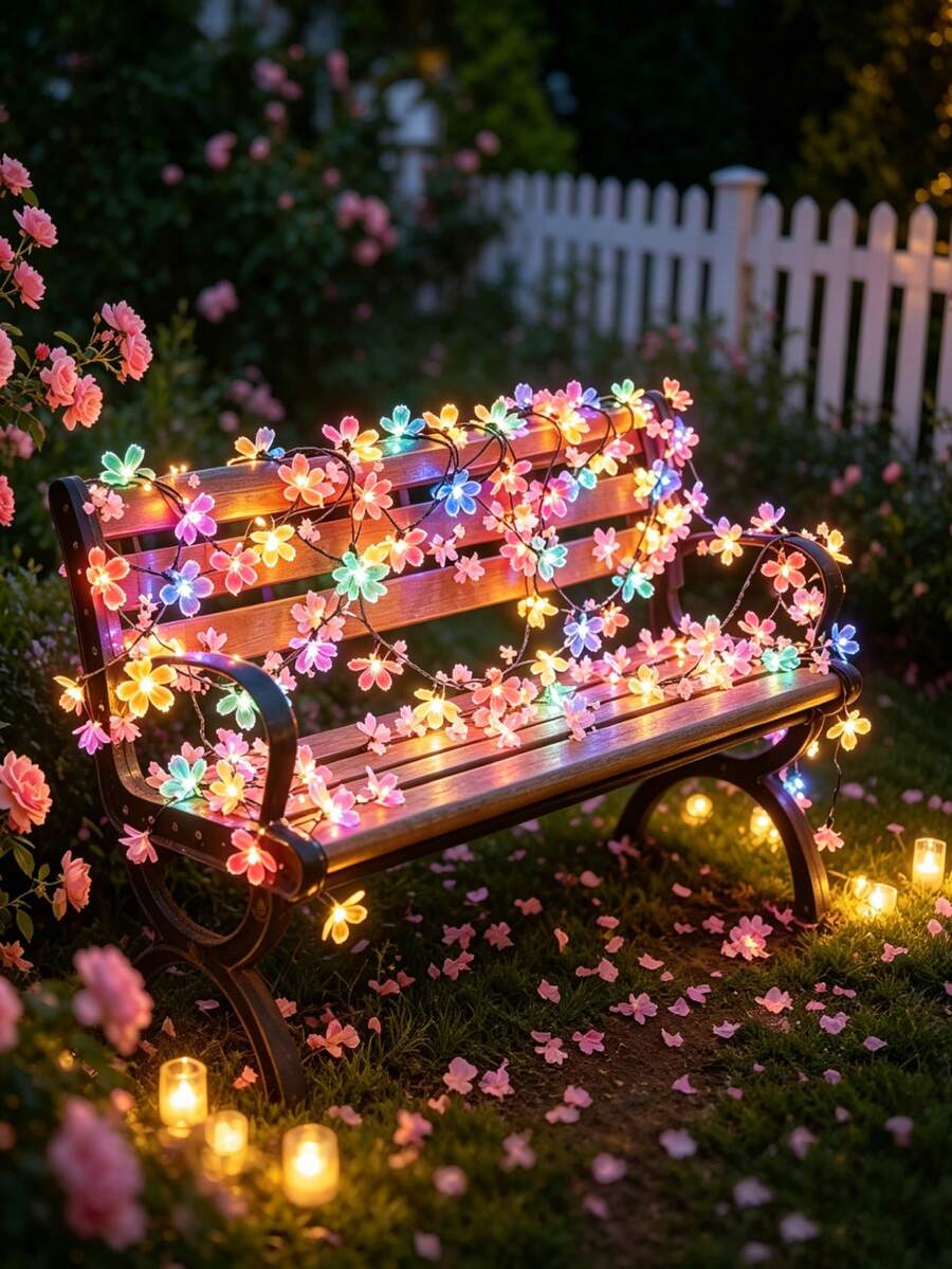 Solar Powered Cherry Blossom String Lights, Multiple Lighting Modes, 2 Color Options, Perfect For Decorating Garden Patio, Deck Fence, Adding Charm To Garden Furniture And Holiday Party Decorations