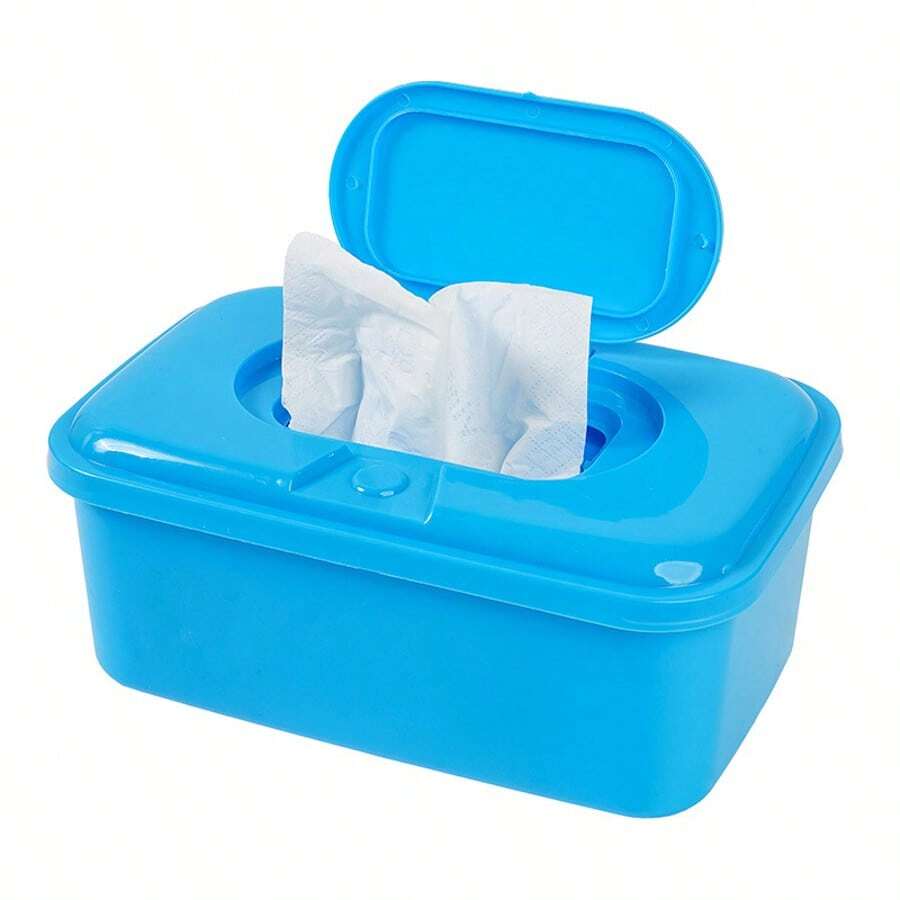 1pc Flip Lid Wet Wipes Box, Sealed Moisture-Proof Tissue Storage Box, Desktop Organizer Container For Home, Can Hold Disposable Gloves, Masks, Tissues And Wet Wipes - Blue - View 1