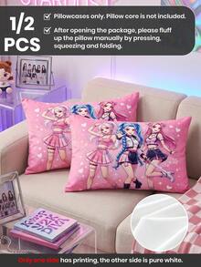 1/2pcs K-POP Pink Print Cushion Cover/Pillowcase (Without Insert), Single-Sided Print, Soft Breathable Skin-Friendly Durable, Home Decor, Dorm Decor, All Season, Machine Washable, Autumn Decor, Dorm Bedding - Multicolor - View 2