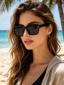 1pc Women's Small Frame High-Quality Versatile Fashion Glasses, Suitable For Daily Wear, Party, Casual Decoration - Black Frame Gray Film - View 4