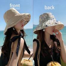 1pc New Reversible Wide Brim Bucket Hat For Women, Summer Sun Protection Face Covering Sun Hat - Multicolor - View 14