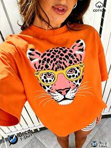 2026 New Women's Ocean Resort Style Short Sleeve T-Shirt, 100% Cotton Loose Fit, Colorful Tropical Fish And Starfish Decorative Print, Breathable And - 橘色 - 查看 16