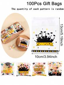 50/100入畢業自黏式禮品袋「Congratulations Graduation」畢業帽圖案 OPP 自封禮品包裝袋，派對小禮品與紀念品，2026畢業派對裝飾 - 彩色 - 查看 11