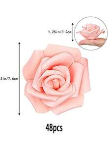 24/48入 7.6cm 粉色人造玫瑰花頭，泡棉 PE 仿真玫瑰花頭（無花莖），DIY 手作玫瑰，適用於花牆、婚禮拱門、派對禮盒裝飾 - 橘色 - 查看 8