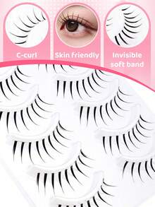 5 Pairs FENGXIU False Eyelashes, Korean Style, C Curl, 12mm Fixed Length, Full Fluffy Lash Strip For Natural Korean Eye Makeup. DIY, Save Makeup Time, Suitable For Beginners, Lightweight Realistic Eyelashes Flexible And Durable, Reusable, Perfect For Commuting, Dating, Parties, Photoshoots, Great Holiday Gift For Best Friends And Girlfriends. - Black - View 4