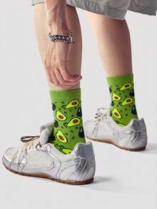 1/5/10 Pairs Men's Mid-Calf Socks, Funny Green Avocado Cartoon Unisex Sports Style Long Socks, Crazy Happy Socks - Multicolor - View 2