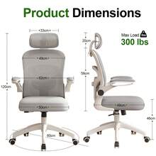 Ergonomic Office Chair & Height Adjustable Desk Chair Set, Swivel Mesh Desk Chair With Foldable Armrest, Adjustable Headrest & Lumbar Support For Home Office - Grey - View 2