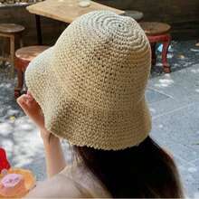 1pc Women's Classic Hollow Out Breathable Straw Hat - Beige - View 2