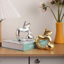 1pc Luxury Metallic Ceramic Hollow Heart Apple Statue Ornament, Ceramic Material, Glossy Surface, Luxury Home Decor, Creative Apple Design, Living Room Desktop Entryway Decoration Small Ornament - A - View 1
