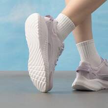 Skechers Women's Cushioned Casual Double-Layer Mesh Patchwork Thick-Sole Running Shoes - Mauve Purple - View 5