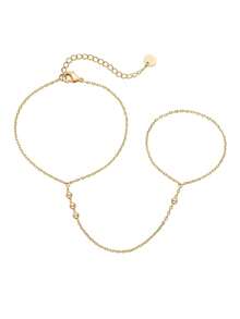 TUANZISP 1pc Minimalist Gold T Hand Chain Finger Bracelet Elegant Boho Beach Vacation Wedding Party Jewelry Gift For Women - Gold - View 5