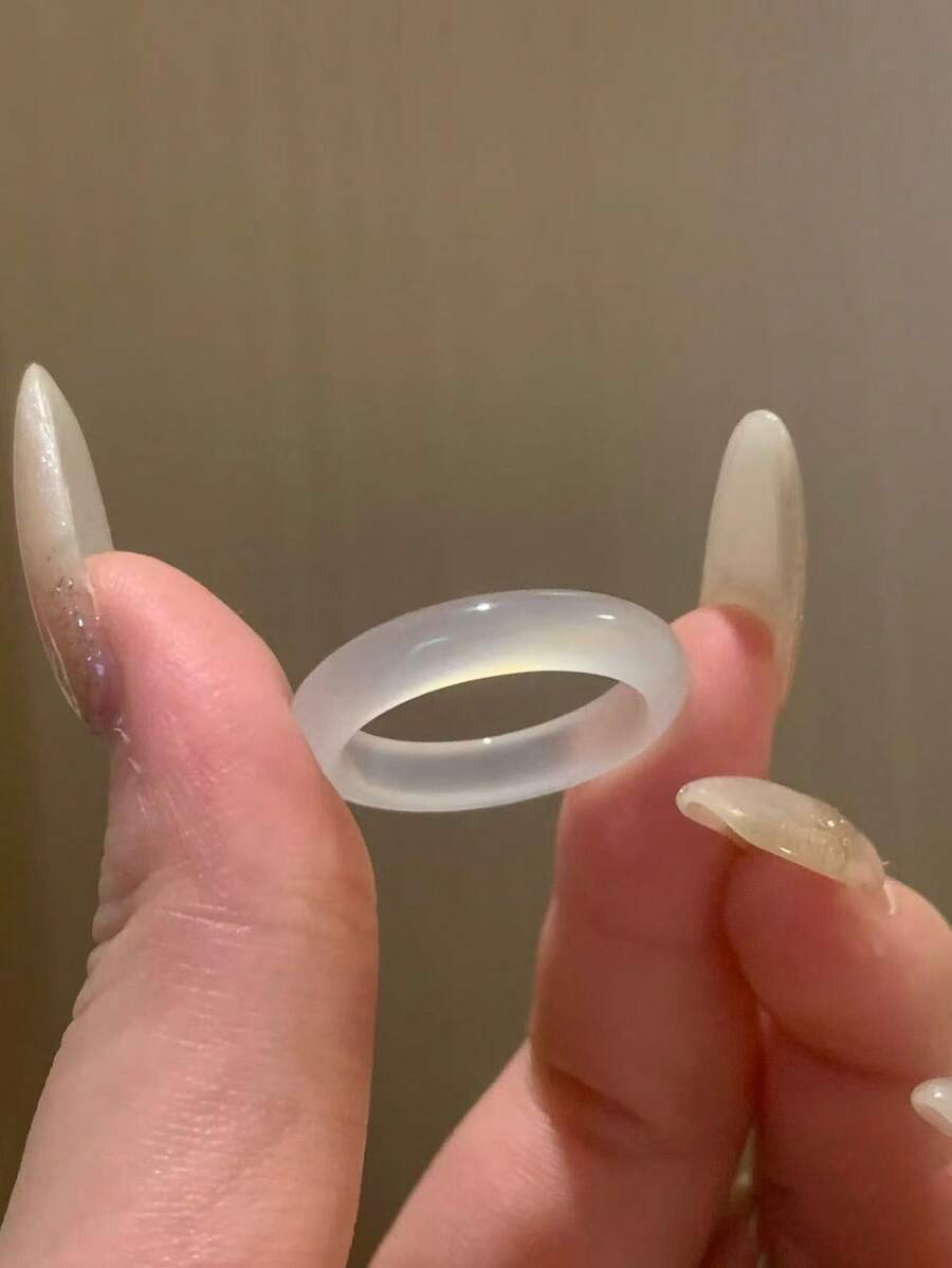 1件熱銷新款中式透明石圓鑽戒指，優雅國風精緻手指戒指 - 玉髓素圈戒指 - 查看 1