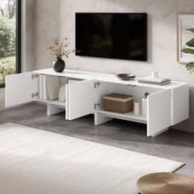 Modern TV Cabinet With 4 Doors / Arched Design / Made Of MDF / Cable Opening / Relief Decorations / For Living Room, Bedroom, Entertainment Area, White - 白色 - 查看 3
